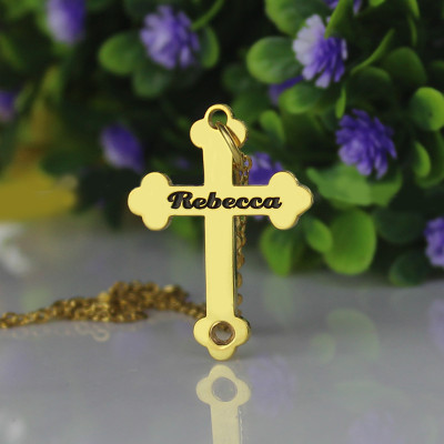 18ct Gold Plated 925 Silver Rebecca Font Cross Name Personalised Necklace - AMAZINGNECKLACE.COM
