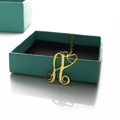 Personalised One Initial With Heart Monogram Necklace in 18ct Solid Gold - AMAZINGNECKLACE.COM