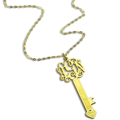 18ct Gold Plated Key Monogram Initial Personalised Necklace - AMAZINGNECKLACE.COM