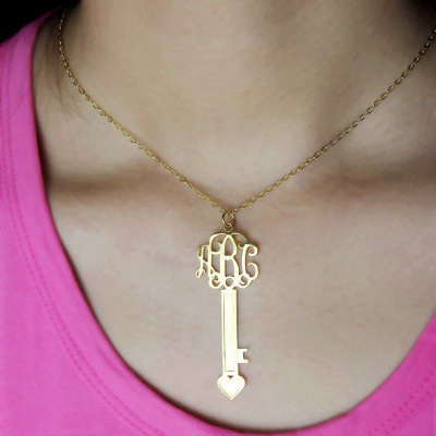 18ct Gold Plated Key Monogram Initial Personalised Necklace - AMAZINGNECKLACE.COM