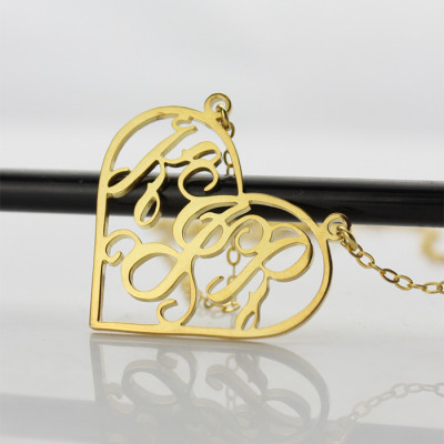 Solid Gold Initial Monogram Personalised Heart Necklace - AMAZINGNECKLACE.COM