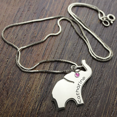 Good Luck Gifts - Elephant Personalised Necklace Engraved Name - AMAZINGNECKLACE.COM
