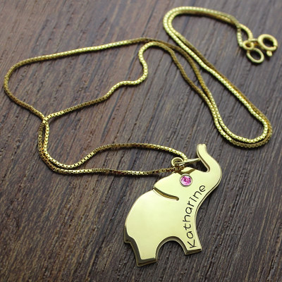 Elephant Lucky Charm Personalised Necklace Engraved Name 18ct Gold Plated - AMAZINGNECKLACE.COM