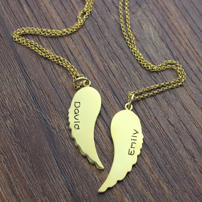 Matching Angel Wings Personalised Necklaces Set for Couple 18ct Gold plated - AMAZINGNECKLACE.COM