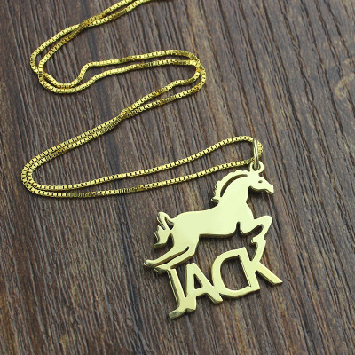 Kids Name Personalised Necklace with Horse 18ct Gold Plated - AMAZINGNECKLACE.COM
