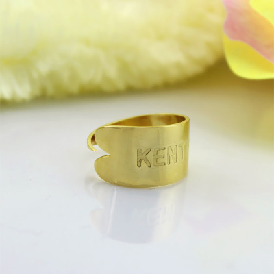 18ct Gold Plated Name Engraved Cuff Personalised Rings - AMAZINGNECKLACE.COM