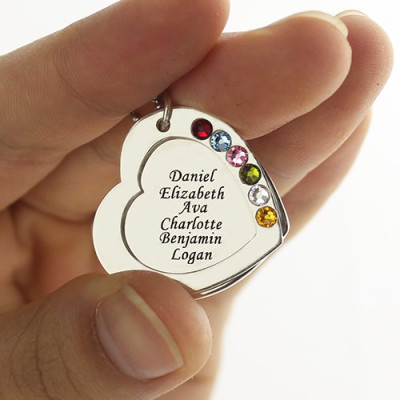 Heart Family Personalised Necklace With Birthstone Sterling Silver  - AMAZINGNECKLACE.COM