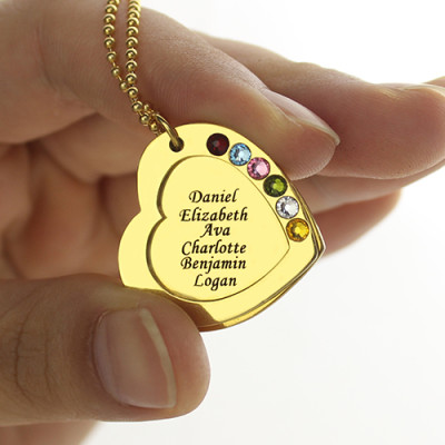 Heart Birthstones Personalised Necklace For Mother In Gold  - AMAZINGNECKLACE.COM