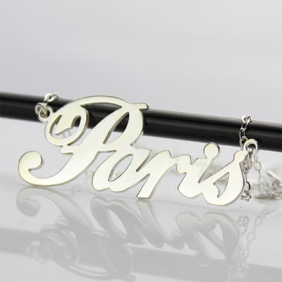 Paris Hilton Style Name Personalised Necklace 18ct Solid White Gold Plated - AMAZINGNECKLACE.COM