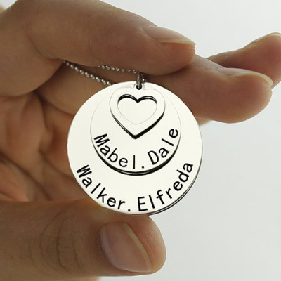 Disc Family Pendant Personalised Necklace Engraved Names in Silver - AMAZINGNECKLACE.COM
