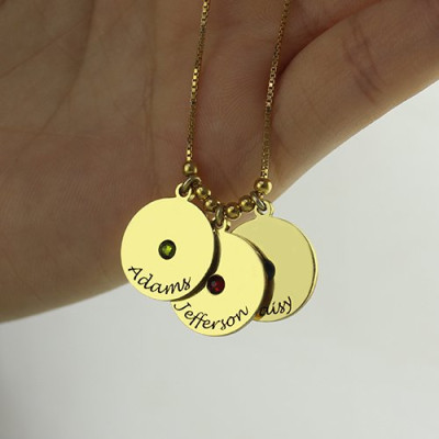 Mother's Disc and Birthstone Charm Personalised Necklace 18ct Gold Plated  - AMAZINGNECKLACE.COM