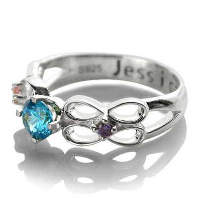 Customised Infinity Promise Personalised Ring With Name  Birthstone for Her Silver  - AMAZINGNECKLACE.COM
