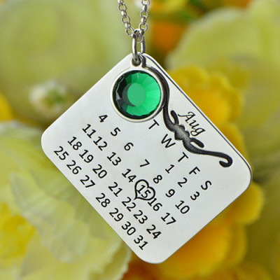 Birthstone Birthday Calendar Personalised Necklace Gifts Sterling Silver  - AMAZINGNECKLACE.COM