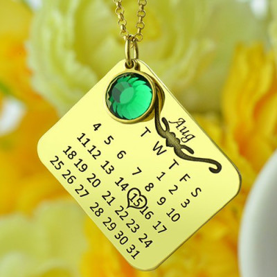 Birth Day Gifts - Birthday Calendar Personalised Necklace 18ct Gold Plated - AMAZINGNECKLACE.COM