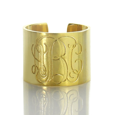 Script Monogram Cuff Personalised Ring Gifts 18ct Gold Plated - AMAZINGNECKLACE.COM