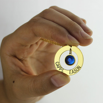Personalised Circle Name Necklace With Birthstone 18ct Gold Plated Silver  - AMAZINGNECKLACE.COM