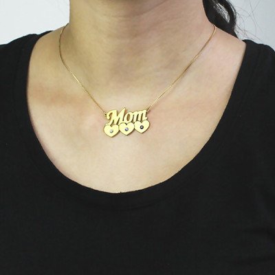 Moms Personalised Necklace With Children Birthstone In 18ct Gold Plated  - AMAZINGNECKLACE.COM