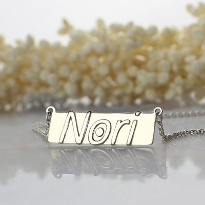 Personalised Nameplate Bar Necklace Sterling Silver - AMAZINGNECKLACE.COM