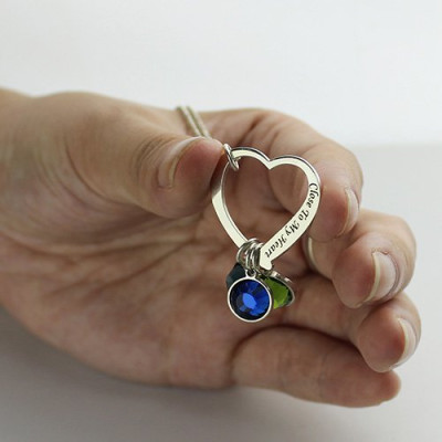 Open Heart Promise Phrase Personalised Necklace with Birthstone  - AMAZINGNECKLACE.COM