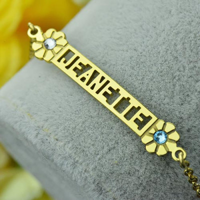 Personalised Birthstone Name Bracelet for Her 18ct Gold Plated  - AMAZINGNECKLACE.COM