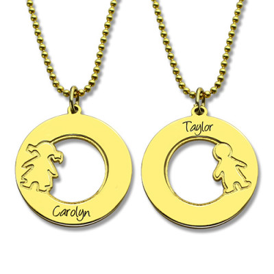 Circle Personalised Necklace Engraved Children Name Charms 18ct Gold Plated Silver925 - AMAZINGNECKLACE.COM