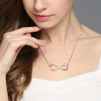 Heart Infinity Personalised Necklace 3 Names 18ct Rose Gold Plated - AMAZINGNECKLACE.COM
