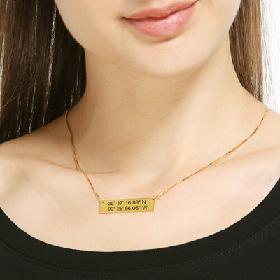 GPS Map Nautical Coordinates Personalised Necklace 18ct Gold Plated - AMAZINGNECKLACE.COM