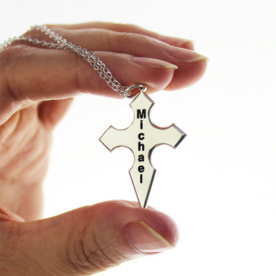 Silver Conical Shape Cross Name Personalised Necklace - AMAZINGNECKLACE.COM