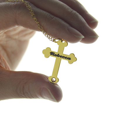18ct Gold Plated 925 Silver Rebecca Font Cross Name Personalised Necklace - AMAZINGNECKLACE.COM
