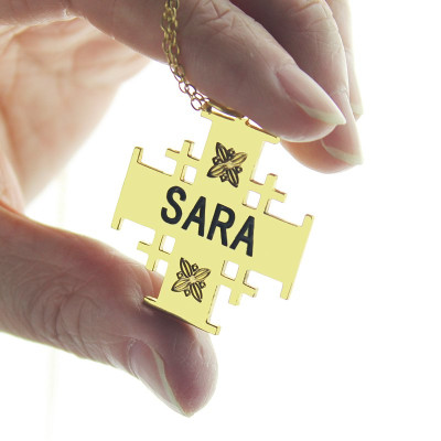 Gold Plated 925 Silver Jerusalem Cross Name Personalised Necklace - AMAZINGNECKLACE.COM