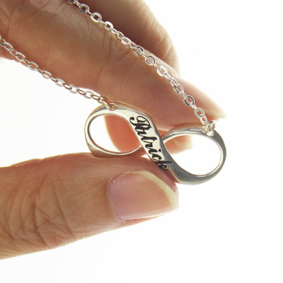 Engraved Name Infinity Personalised Necklace Sterling Silver - AMAZINGNECKLACE.COM