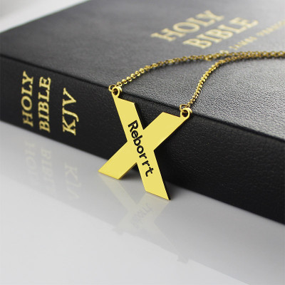 Personalised 18ct Gold Plated Silver St. Andrew Name Cross Necklace - AMAZINGNECKLACE.COM