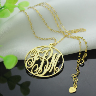 Solid Gold Vine Font Circle Initial Monogram Personalised Necklace-18ct - AMAZINGNECKLACE.COM