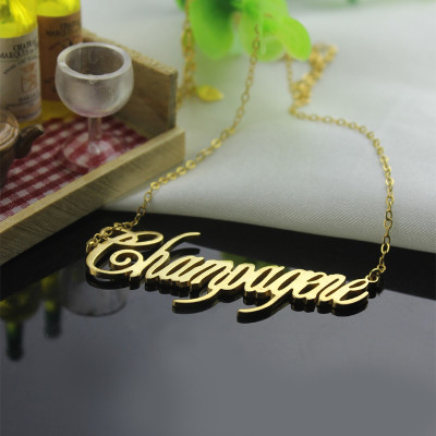 Solid Gold Personalised Champagne Font Name Necklace - AMAZINGNECKLACE.COM