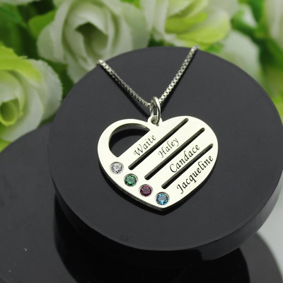 Personalised Mothers Heart Necklace Gift with Birthstone  Name  - AMAZINGNECKLACE.COM