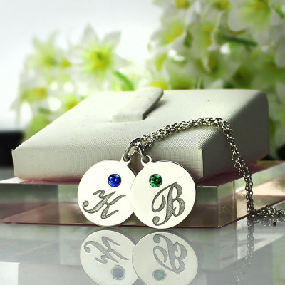 Personalised Disc Necklace with Initial  Birthstone  - AMAZINGNECKLACE.COM