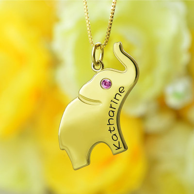 Elephant Lucky Charm Personalised Necklace Engraved Name 18ct Gold Plated - AMAZINGNECKLACE.COM