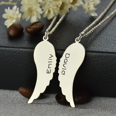 Custom Cute His and Her Angel Wings Personalised Necklaces Set Silver - AMAZINGNECKLACE.COM