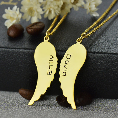 Matching Angel Wings Personalised Necklaces Set for Couple 18ct Gold plated - AMAZINGNECKLACE.COM