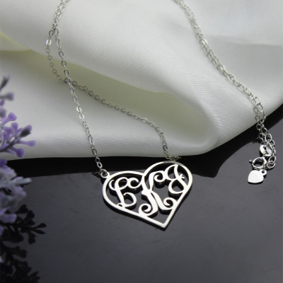 Solid White Gold Initial Monogram Personalised Heart Necklace - AMAZINGNECKLACE.COM