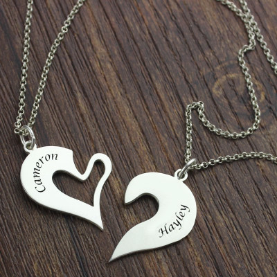 Personalised Breakable Heart Name Necklace for Couples Silver - AMAZINGNECKLACE.COM