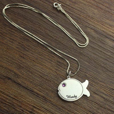Fish Personalised Necklace Engraved Name Sterling Silver - AMAZINGNECKLACE.COM