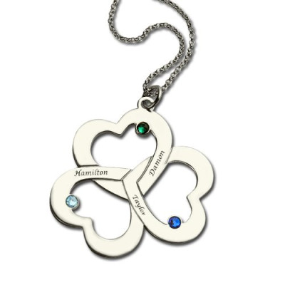 Personalised Three Triple Heart Shamrocks Necklace with Name - AMAZINGNECKLACE.COM