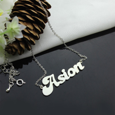 Personalised 18ct Solid White Gold BANANA Font Style Name Necklace - AMAZINGNECKLACE.COM