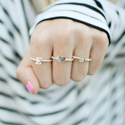 Stackable Midi Initial Personalised Ring Sterling Silver - AMAZINGNECKLACE.COM