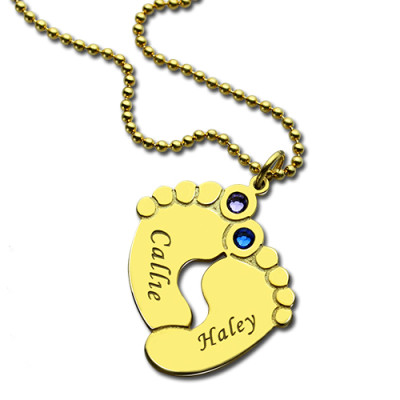 Birthstone Baby Feet Charm Pendant 18ct Gold Plated  - AMAZINGNECKLACE.COM