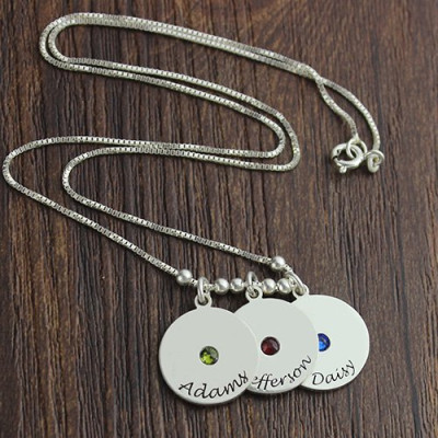 Mother's Disc and Birthstone Charm Personalised Necklace  - AMAZINGNECKLACE.COM