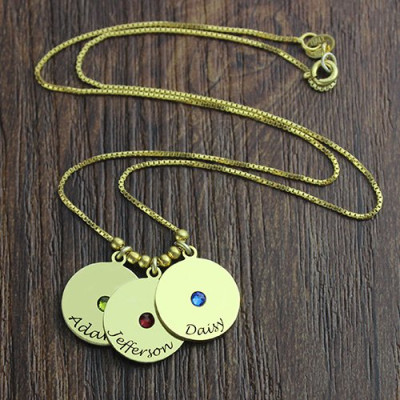 Mother's Disc and Birthstone Charm Personalised Necklace 18ct Gold Plated  - AMAZINGNECKLACE.COM