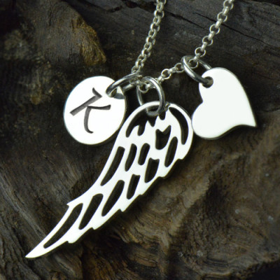 Girls Angel Wing Personalised Necklace Gifts With Heart  Initial Charm - AMAZINGNECKLACE.COM