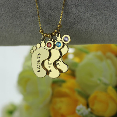 Mother Pendant Baby Feet Personalised Necklace 18ct Gold Plated - AMAZINGNECKLACE.COM